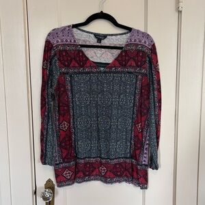 Lucky Brand Large Boho Peasant Blouse Crochet Detail